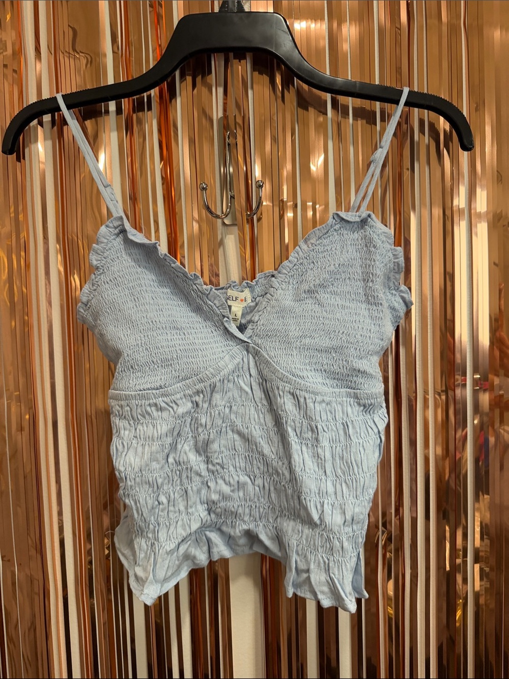 Smocked Light Blue Camisole with Ruffle Trim by ELF NEW L